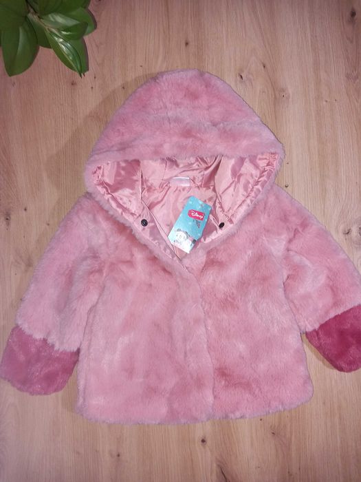 Детско розово палто - Ново с етикет + ПОДАРЪК нови ръкавички + шапка