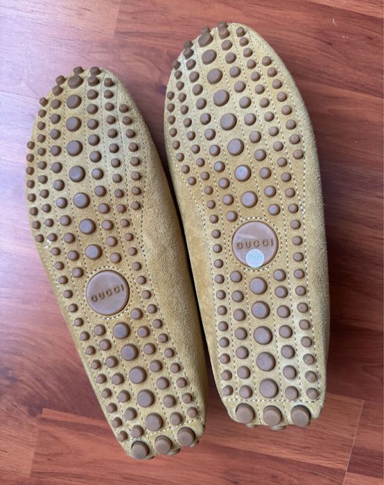 Gucci Loafers Shoes Suede Horsebit Mustard Yellow 42-42.5