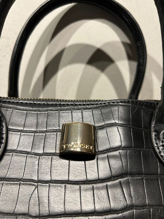 TWINSET croc-embossed tote bag крокодилска черна чанта
