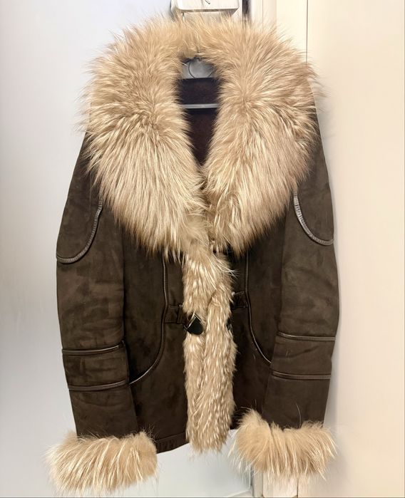 Кожено палто с косъм