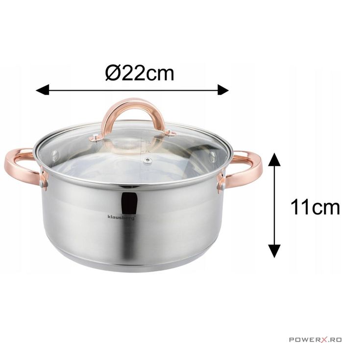 Set de 5 piese, oala pentru fiert cu abur, inox, diametru 22 cm,