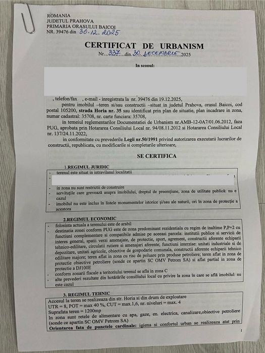 Teren intravilan Baicoi / La strada