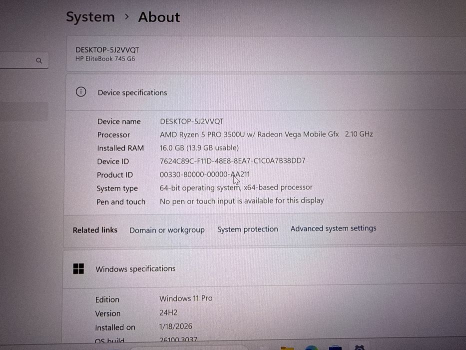 Laptop Hp EliteBook 745 G6 Amd Ryzen 5Pro 16gb ssd