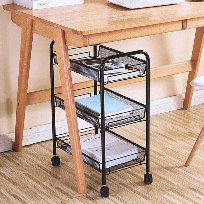 Мобилна етажерка, с 3 рафта и 4 закачалки, за кухня, баня или офис