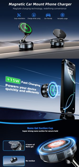 15W Wireless Fast Charger MagSafe iPhone Suport Auto