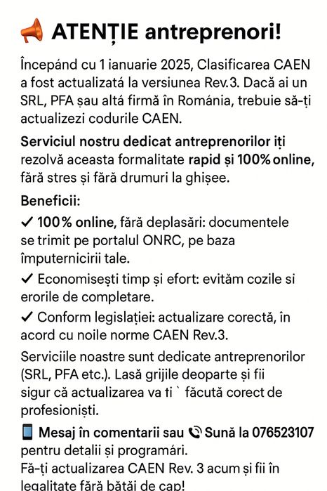 Infiintare Srl/Pfa, UBER/Bolt, StartUp Nation, conta, Caen rev3.