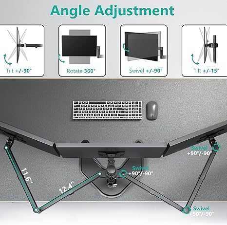 Suport birou pentru 3 monitoare reglabil complet, negru