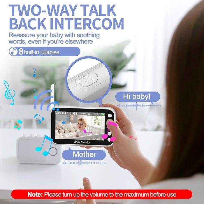 Нов OBVHNUA PTZ бебефон без wifi, 300 метра видео и аудио 720P 4.3"...