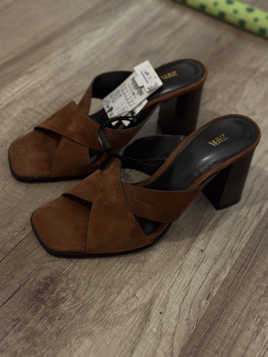 Кожени сандали на ток ZARA 37 размер