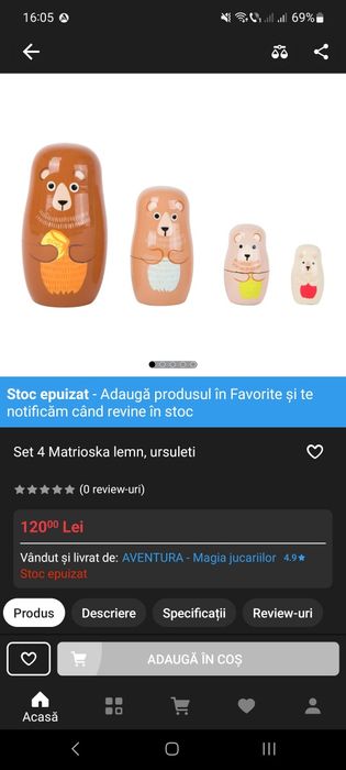 Set pentru copii Matrioska, ursuleti, 4 bucati