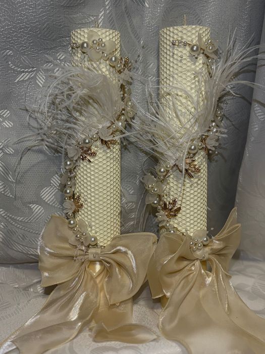 Set lumânări cununie nași crem