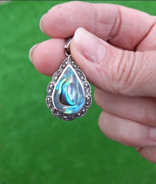 Set, brățară, pandantiv și inel - argint 925 cu abalone și marcasite