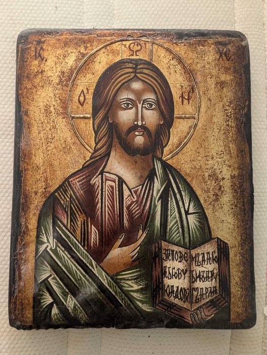Icoană  pictată pe lemn ortodoxă a Mântuitorului Iisus Hristos Pantocrator
