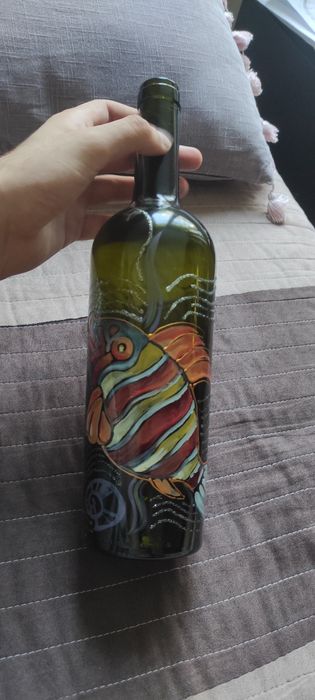 Дизайнерска бутилка - изрисувана бутилка с риби и морски елементи