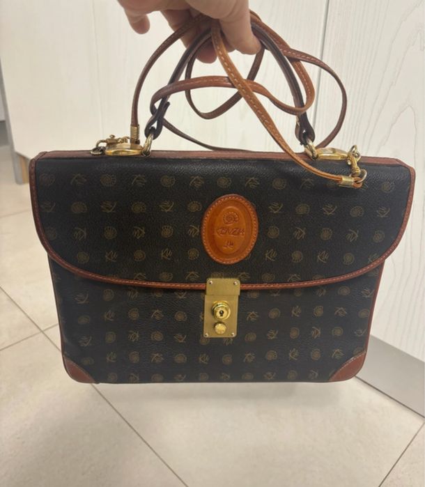 Geantă vintage Kenzia Monogram Satchel, piele, Made in Italy