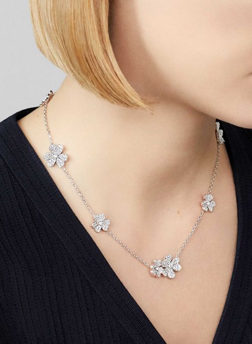Van Cleef & Arpels VCA Silver Diamond 9 Flowers Frivole Дамско Колие