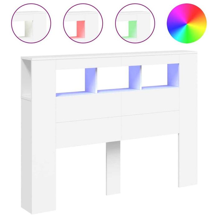 Tăblie de pat cu LED 140x18,5x103,5 cm lemn stratificat alb vidaXL