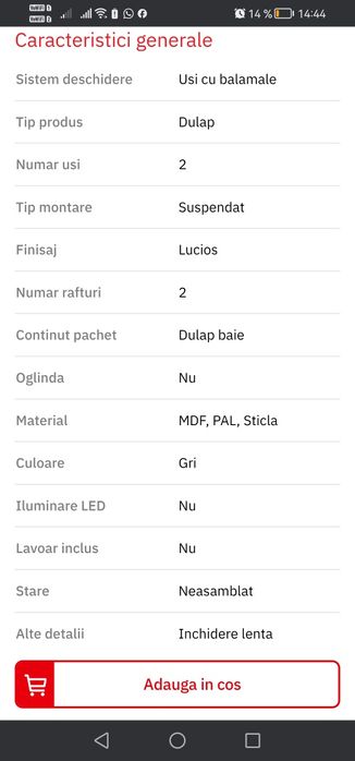 Dulap de baie, suspendat,  gri