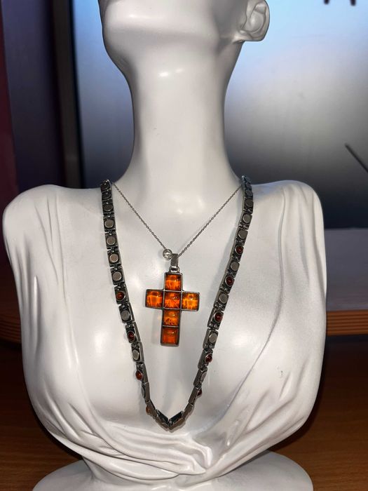 Сребърен комплект с кехлибар – 3 броя