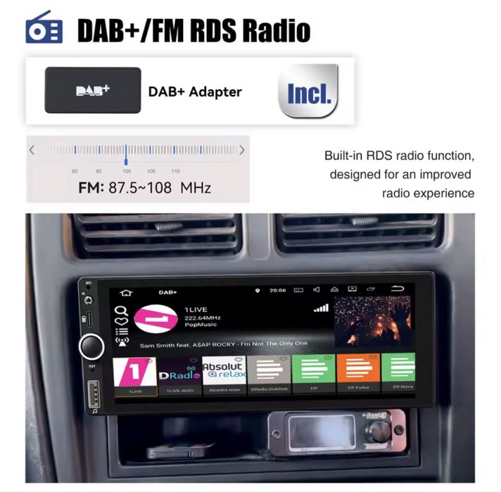 Мултимедия 1 DIN  4GB RAM / 64GB ROM Android 14 GPS Навигация Carplay