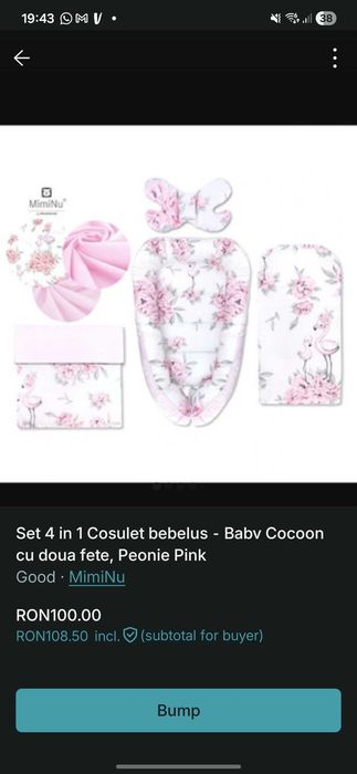 Set 4 in 1 Cosulet bebelus ⁃ Babv Nest cu doua fete, Peonie Pink