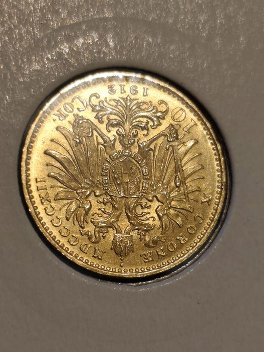 10 корони 1912 год, Австрия, император Франц Йозеф, злато 3.39 гр, проба 900/1000