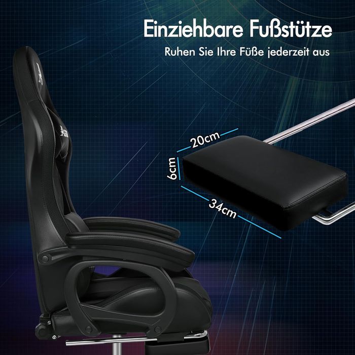 Масажен Геймърски стол  с 8-точков масаж 12 цвята,RGB LED светлина