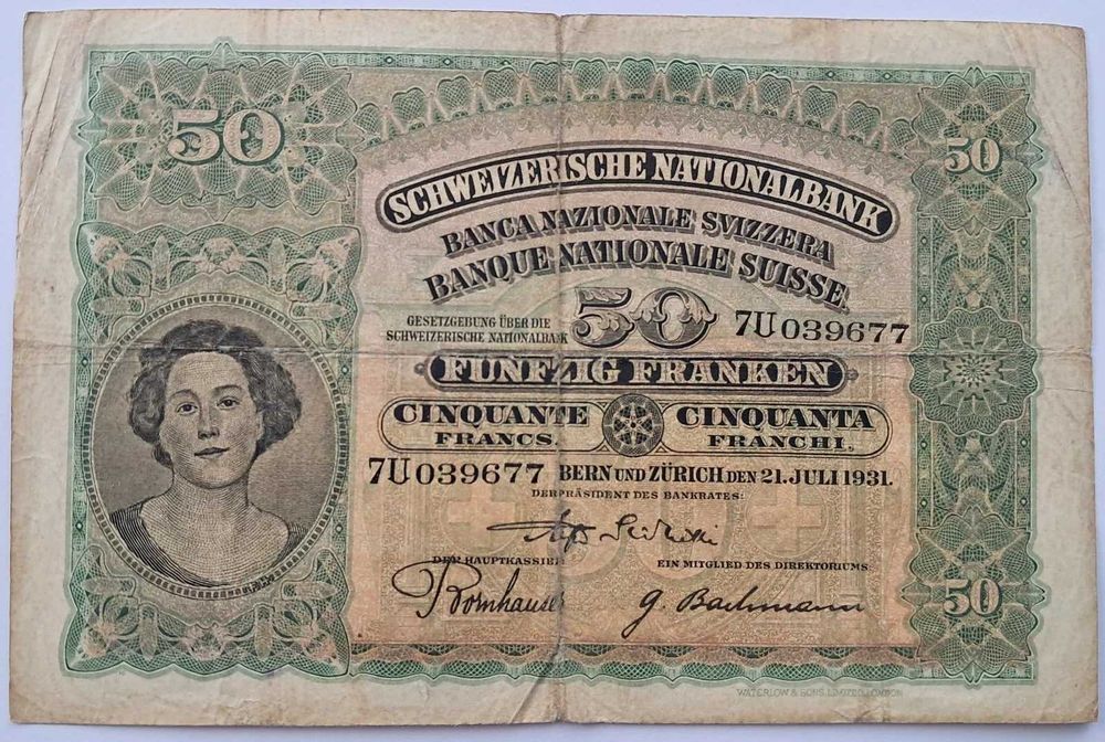 Elvetia, 50 Francs 1931 ( 21 Iulie), rara !
