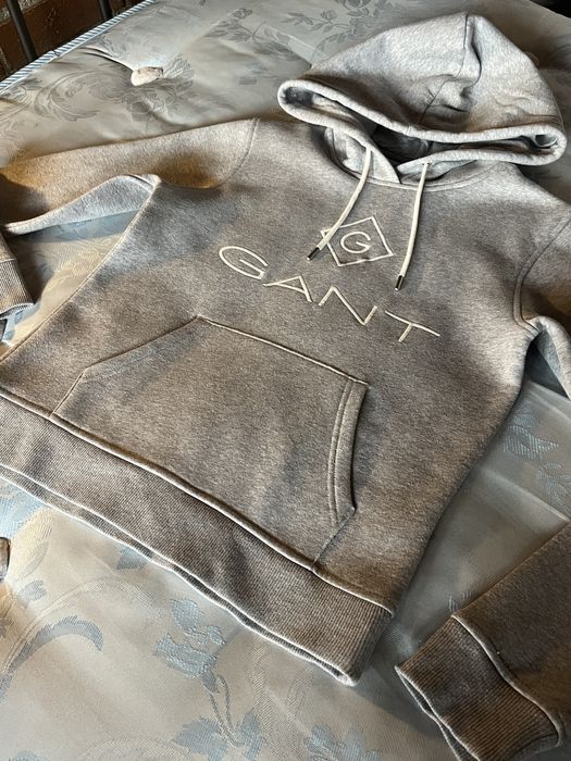 Gant, hanorac damă, cu glugă, gri deschis, bumbac