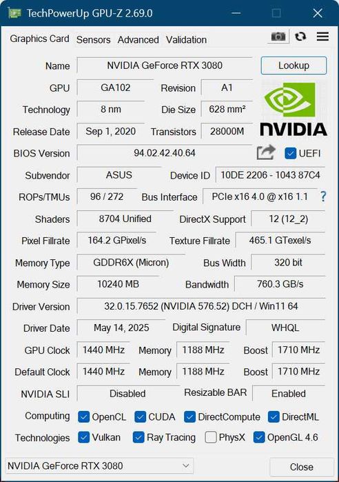 Asus TUF 3080 10GB
