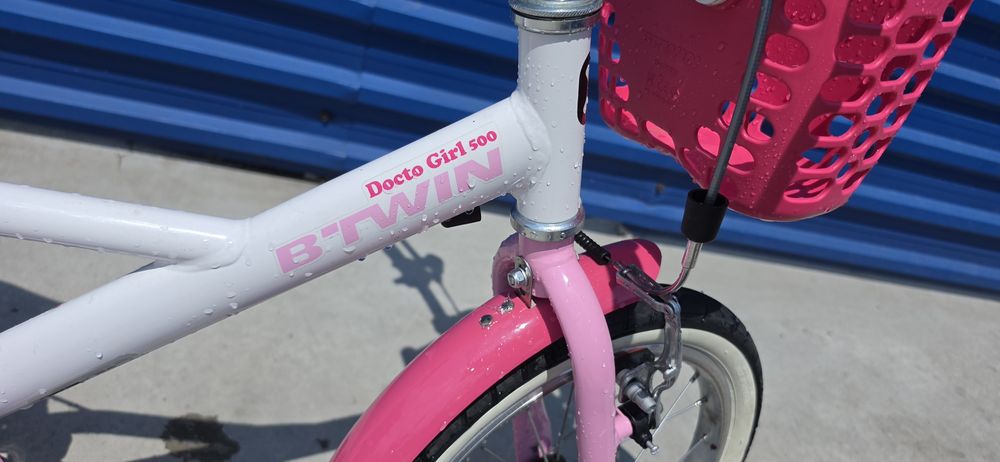 Bicicletă copii B’Twin Docto Girl 500, roz, cu roți ajutătoare