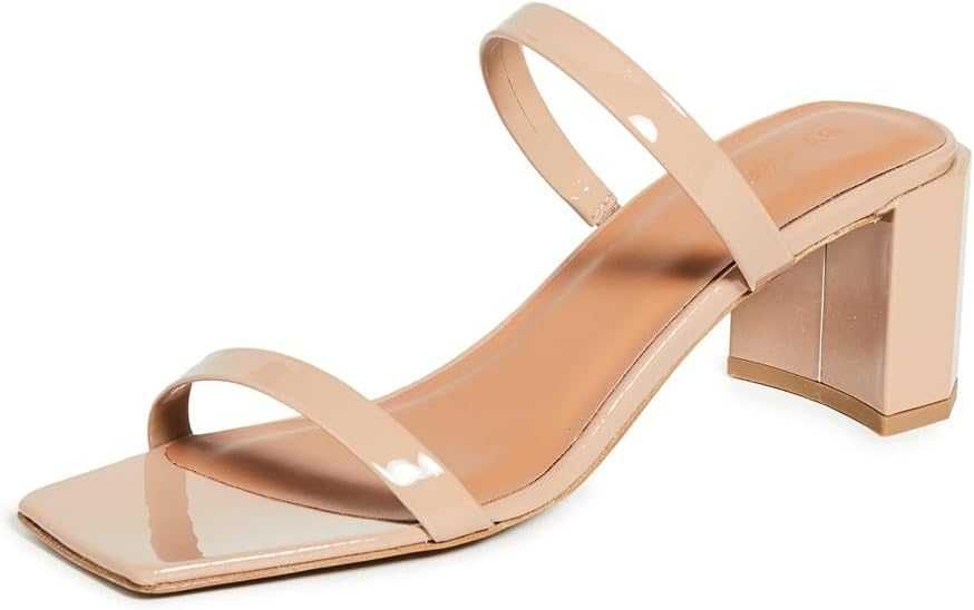 Лачени чехли BY FAR Tanya Patent Leather Mules, дамски сандали цвят нуд / бежово, летни дамски обувки, елегантни дамски сандали