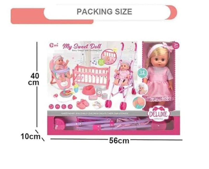 Игровой набор Кукла пупс Deluxe в розовом сарафане в полоску 30 см