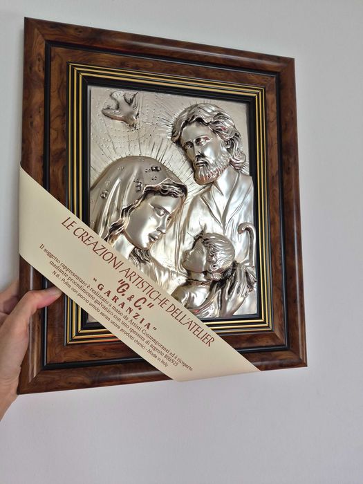 Icoană argintată mare Sfânta Familie - Creazioni Artistiche, Made in Italy (38x32 cm)