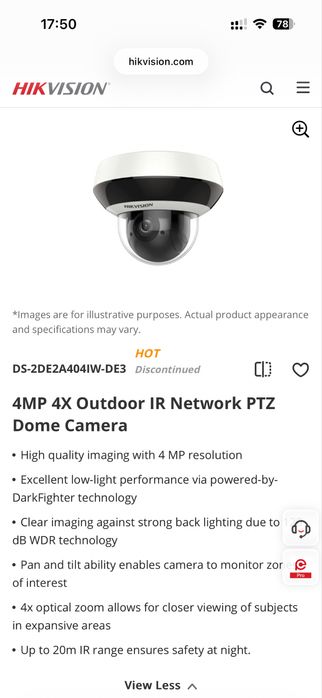 PTZ IP камера Hikvision DS-2DE2A404IW-DE3 4Mpx zoom x4/16