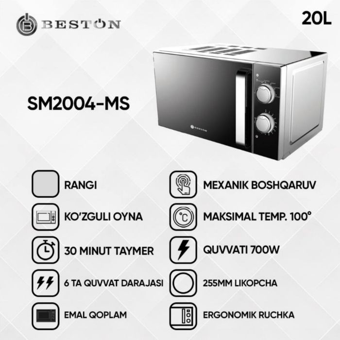 Оптом и в розницу. Микровалновка Beston 20L чёрный/серый доставка есть