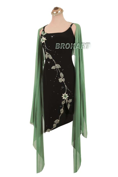 Rochie de Seara Neagra cu Verde cu Fusta Detasabila Marimi Mari XXL