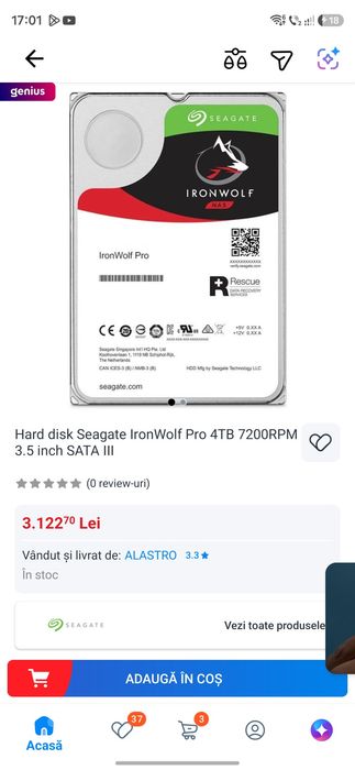 HDD Seagate  IronWolf Pro 4Tb,3.5