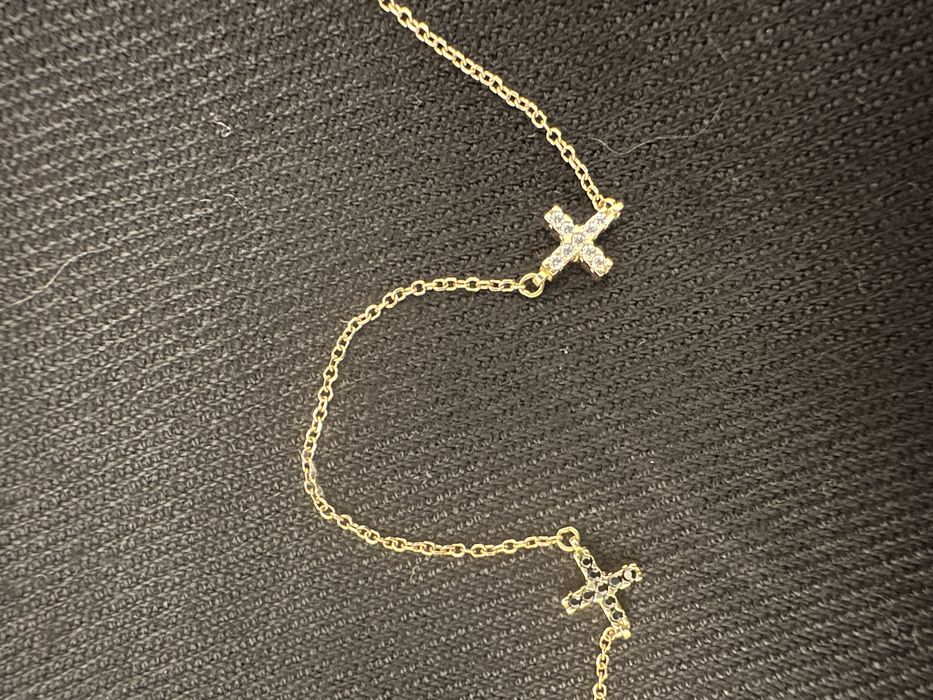 Lanț/ Colier aur roz 14k, decorat cu cruciulițe albe și negre