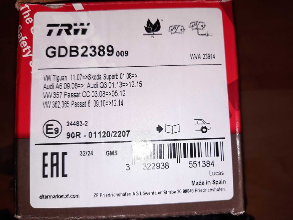 Plăcuțe frână spate VW Tiguan/ Audi A6/VW Passat