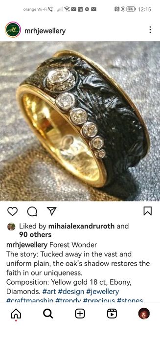 Inel unicat aur 18ct,diamante si abanos