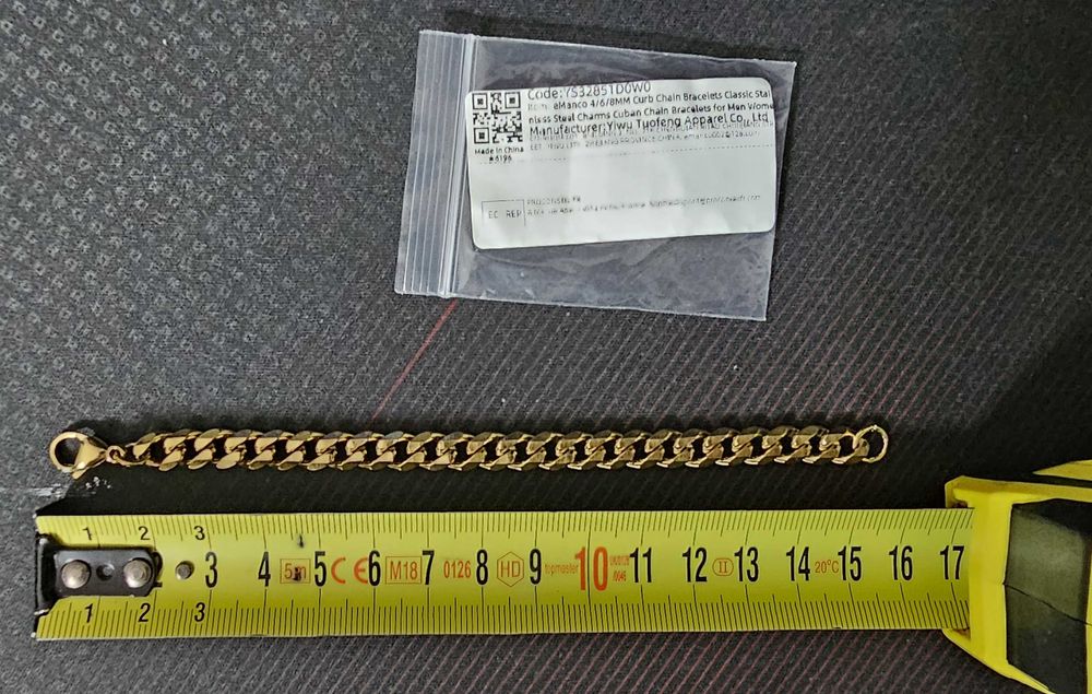 Стоманена позлатена гривна 16 см./0.8 см. златна верижка