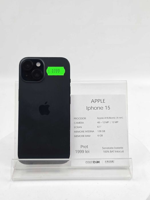 Iphone 15 128GB Baterie 100% inlocuita Garantie 24 luni CashBox