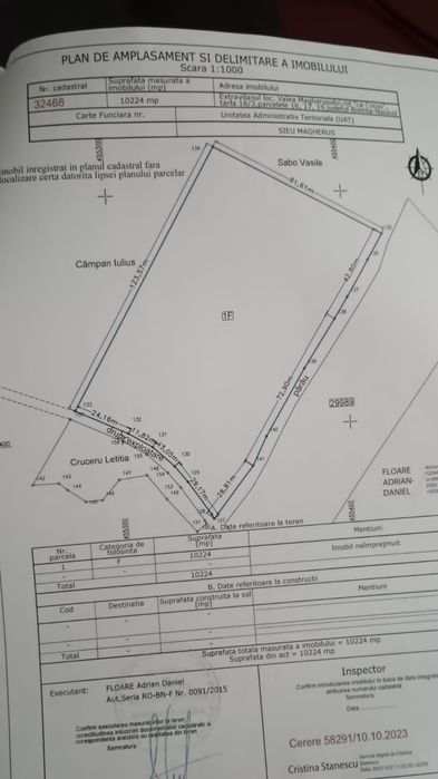 Vând teren 112 ari – Valea Măgherușului, la 5 km de Bistrița