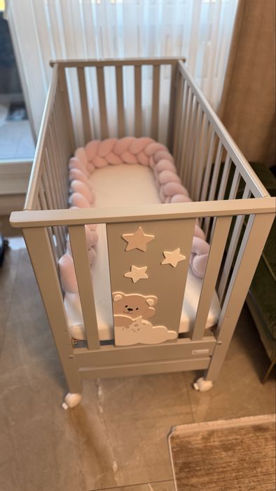 Vand Patut Azzura co-sleeping pentru bebeluși Contact Mars cu saltea inclusa si suport Antireflux Lemn Fag Italia
