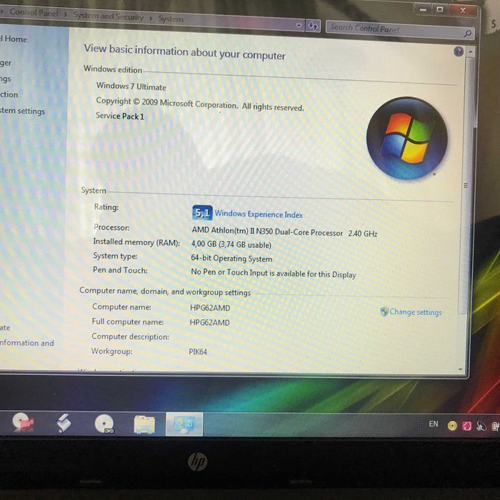 Лаптоп НР G62 RAM 4GB  HDD 320 GB CPU AMD
