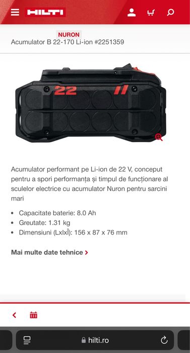 Baterie acumulator Hilti nuron B22 170 nou 8Ah