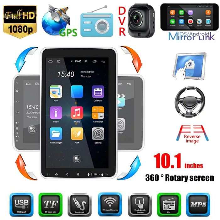 Android екран 10 и 9 инча Универсална 360 ° 1 дин  андроид навигация