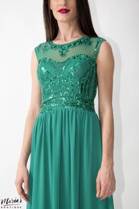 Rochie de ocazie verde smarald accesorizată cu paiete - mărimea M
