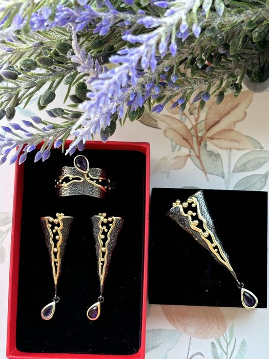 Set argint aurit 925 cu pietre semipretioase(ametist)